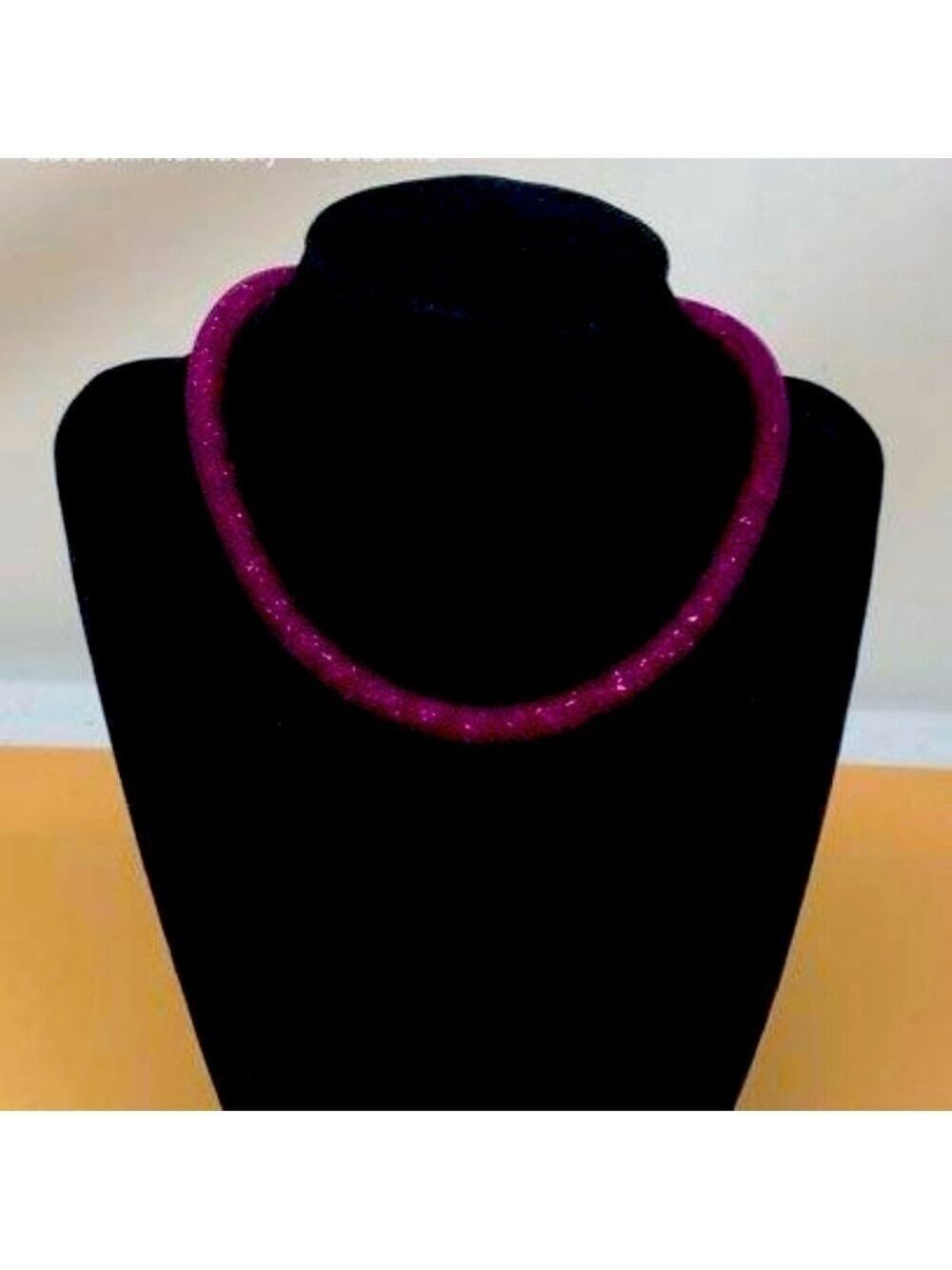 Swarovski Stardust Crystal Mesh Tube Necklace Choker in Fuchsia Pink